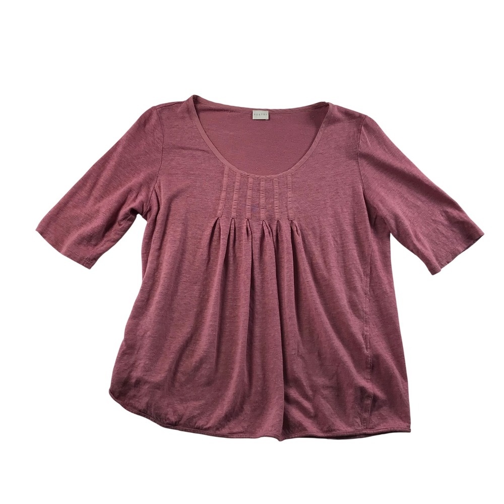 Poetry 100% Linen Pintuck Pleated Scoop Neck Top Pink Dusty Rose Size US 8 VB37